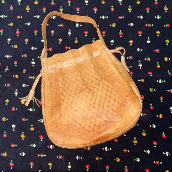 Boho Leather Drawstring Bag - Picture 4 of 5